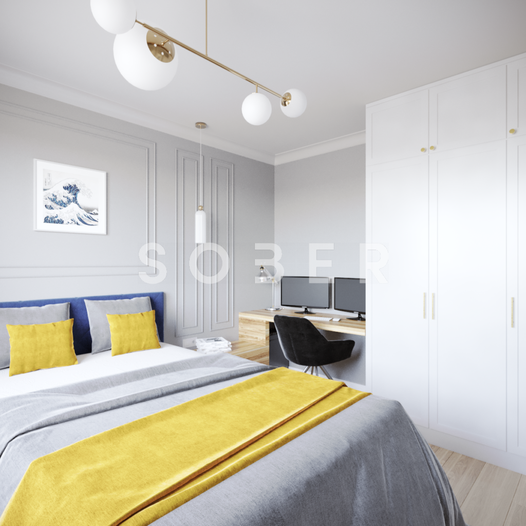 Przytulna sypialnia z miejscem do pracy