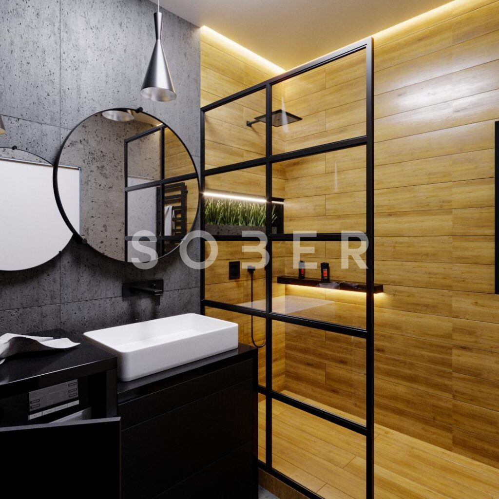 Łazienka w bloku w stylu loftowym